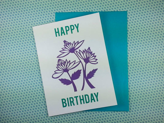 3 purple flower birthday card